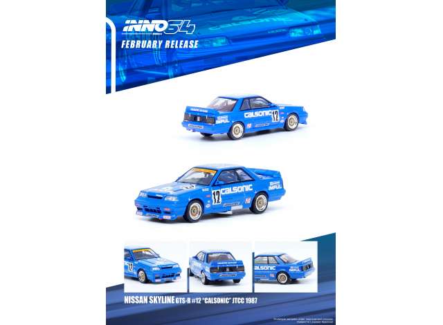 PRE-ORD3R Inno64 Modeliukas 1987 Nissan Skyline GTS-R R31 #12 *Calsonic* JTCC, blue/white