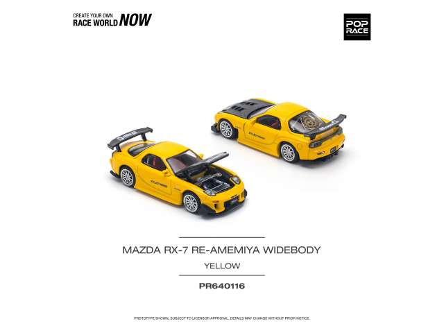PRE-ORD3R Pop Race Modeliukas 1/64 Mazda RX-7 (FD3S) Re-Amemiya Widebody, yellow