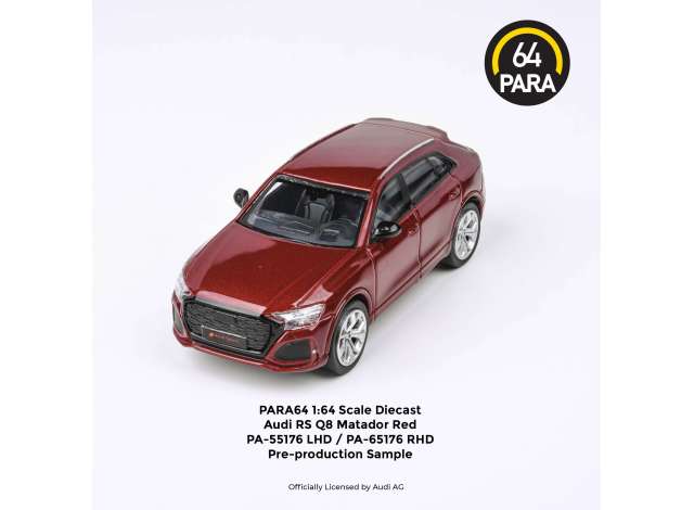 PRE-ORD3R Para64 Modeliukas Audi RS Q8 *Left Hand Drive*, red metallic (cars in a deluxe Acrylic window box)