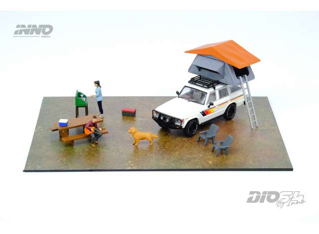 PRE-ORD3R Inno64 Modeliukas Toyota Landcruiser FJ60 diorama including Car Camping & Figure's