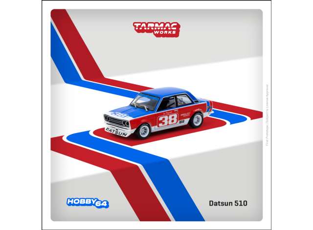PRE-ORD3R Tarmac Modeliukas 1/64 Datsun 510, #38 Jim Fitzgerald SCCA National Championship 1973, blue/white/red