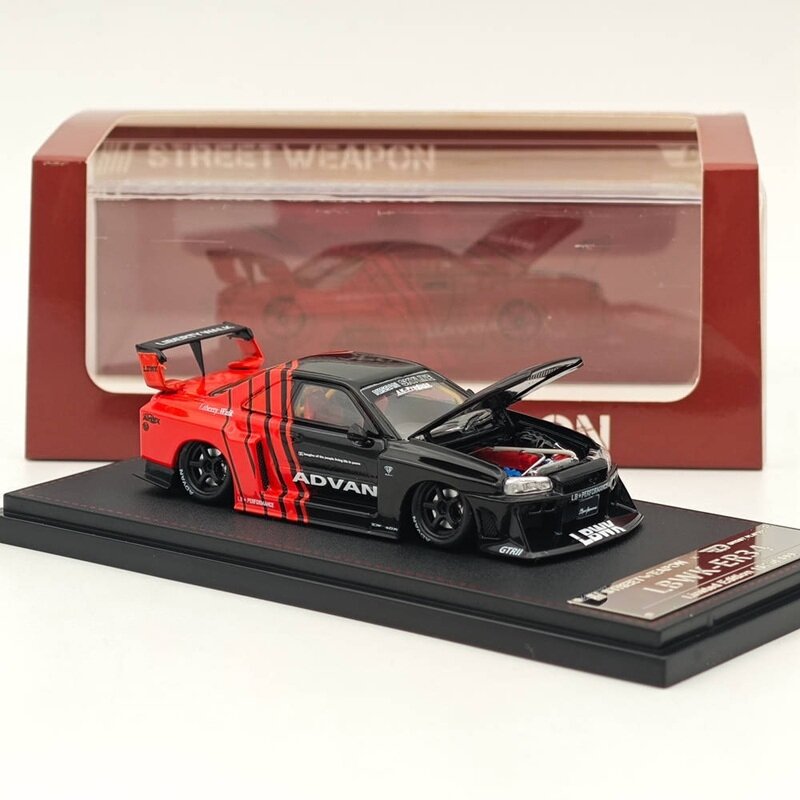 Street Weapon Modeliukas 1/64 Nissan ER34 *ADVAN* open hood, black/red (yra Sandėlyje)