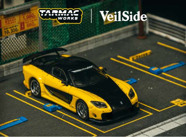 PRE-ORD3R Tarmac Modeliukas 1/64 Mazda RX-7 VeilSide Fortune7, yellow/black