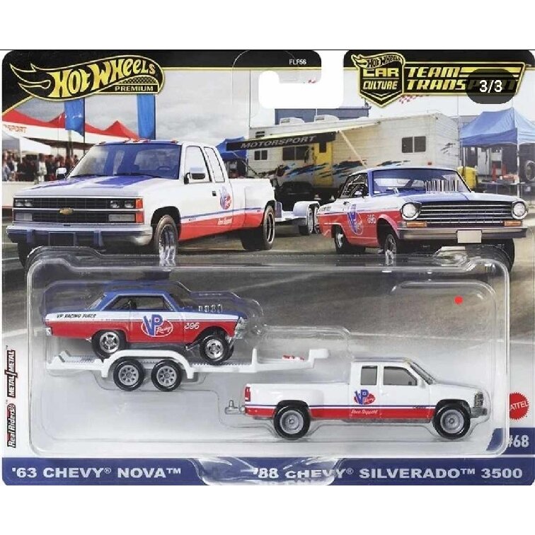 Hot Wheels Premium Team Transport Modeliukas ’63 Chevy Nova & ’88 Chevy Silverado 3500