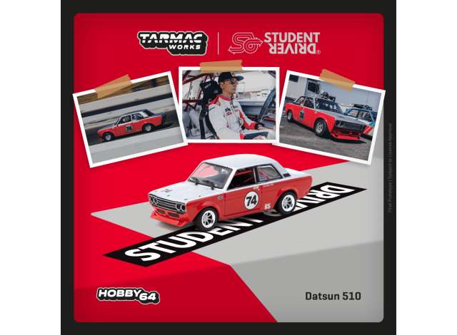 PRE-ORD3R Tarmac Modeliukas 1/64 Datsun 510 #74 Daniel Wu, Trans-Am B-Sedan 2.5 Challenge 2023, red/white