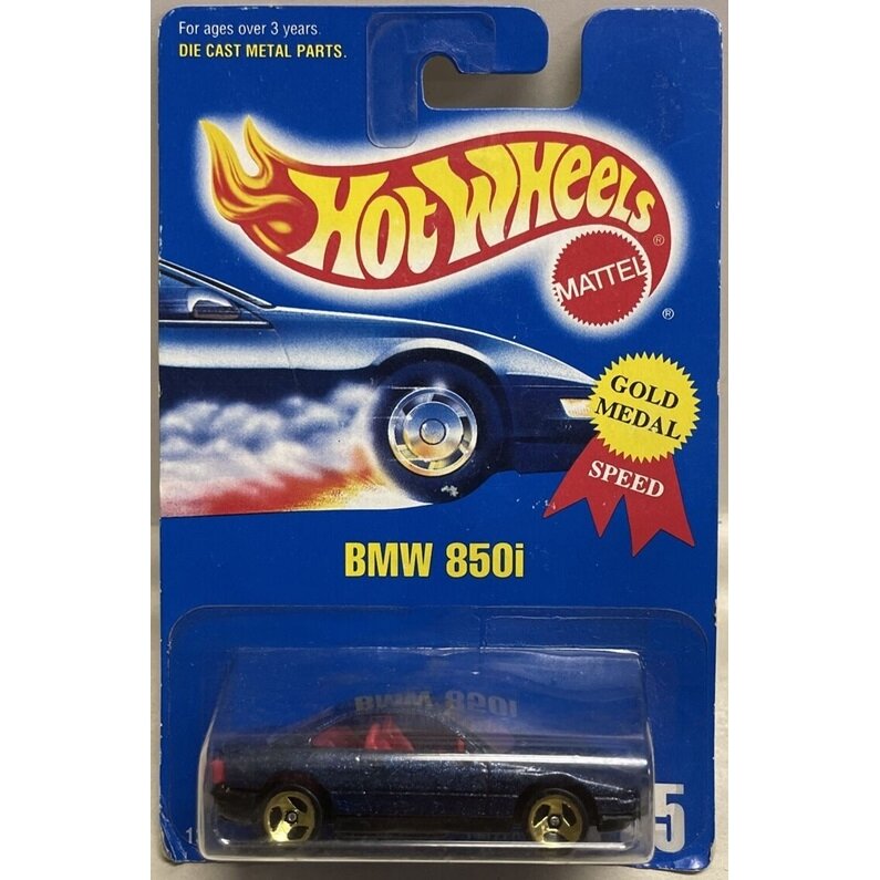 Hot Wheels Mainline Modeliukas BMW 850i dark blue with gold rims (kortelė 9/10)