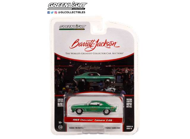 PRE-ORD3R GreenLight Modeliukas 1969 Chevrolet Camaro Z/28 (Lot #1309.1) Tony Pizzi Automotive Philadelphia Pennsylvania *Barrett Jackson Series 10*, rally green with white stripes