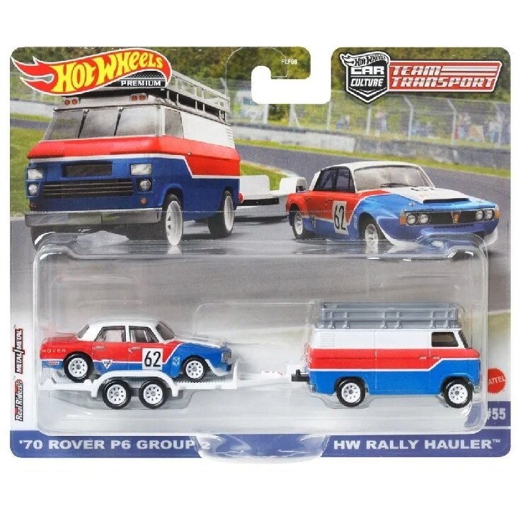 Hot Wheels Premium Team Transport Modeliukas ’70 Rover P6 Group 2 / HW Rally Hauler (yra Sandėlyje)