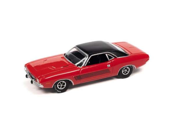 PRE-ORD3R Auto World Modeliukas 1974 Dodge Challenger Rallye, Rallye Red with Flat Black Vinyl Roof