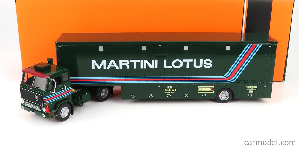 PRE-ORD3R IXO Models Modeliukas Volvo F88 *Martini Lotus Racing* Race Transport, green