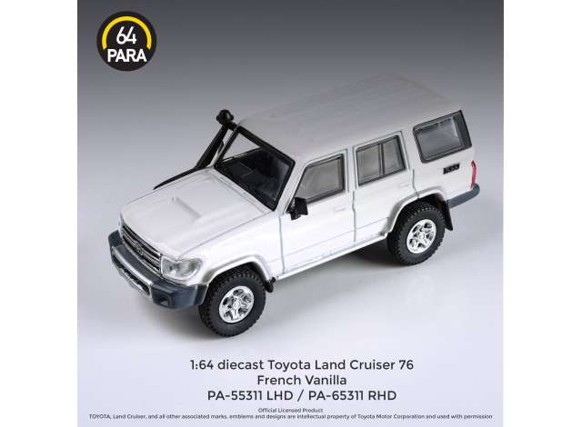 PRE-ORD3R Para64 Modeliukas Toyota Land Cruiser LC76 *Left Hand Drive*, french vanilla (cars in a deluxe Acrylic window box)