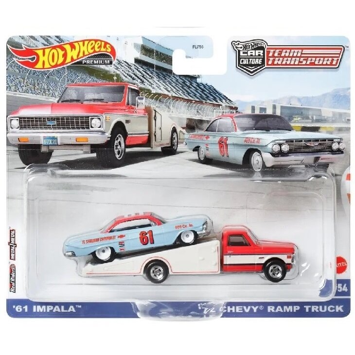 Hot Wheels Premium Team Transport Modeliukas ’61 Impala / ’72 Chevy Ramp Truck (yra sandėlyje)