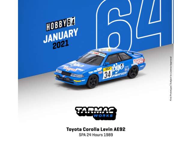 PRE-ORD3R Tarmac Modeliukas 1/64 1989 Toyota Corolla Levin AE92 #34 SPA 24h, blue