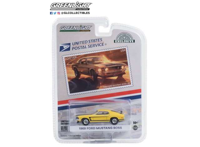 GreenLight Modeliukas 1969 Ford Mustang Boss 302 United States Postal Service (USPS) *2022 Pony Car Stamp Collection by Artist Tom Fritz*
