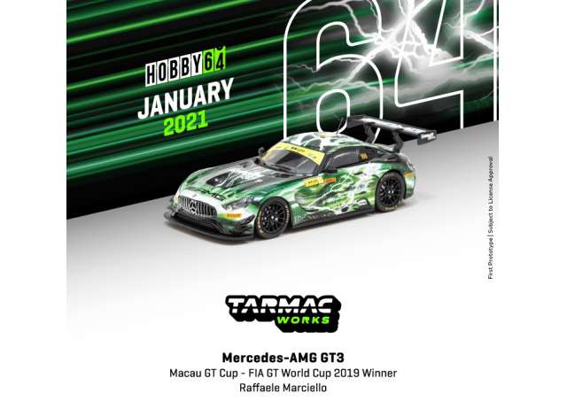 Tarmac Modeliukas 1/64 2019 Mercedes Benz AMG GT3 #999 Raffaele Marciello Winner Macau GT Cup