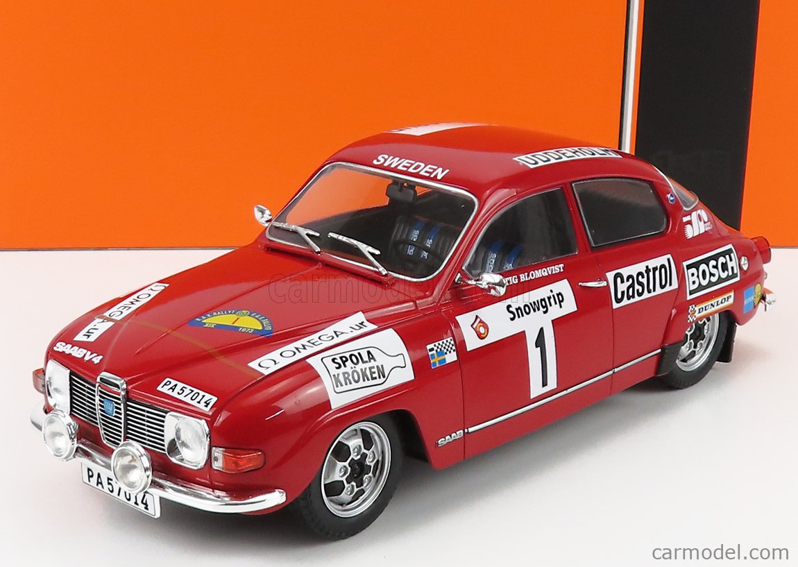 IXO Models Modeliukas 1973 Saab 96 V4 No1 Rally WM Rally Sweden Blomqvist/Hertz, red