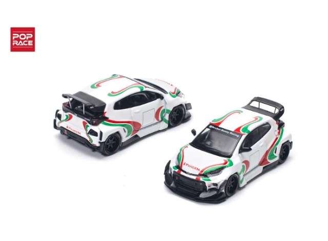 PRE-ORD3R Pop Race Modeliukas 1/64 Pandem GR Yaris, Rally Livery, white/green/red