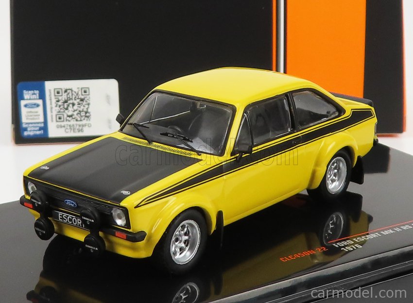 PRE-ORD3R IXO Models Modeliukas 1976 Ford Escort MK II RS 1800, yellow/black