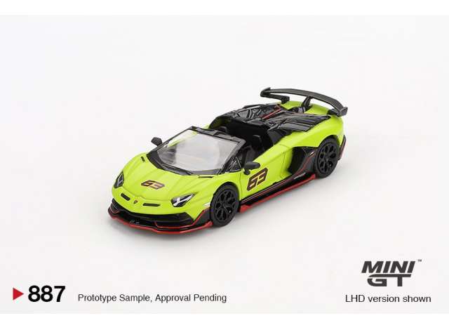 PRE-ORD3R Mini GT Modeliukas 1/64 2022 Lamborghini Aventador SVJ 63 Roadster Verde Shock, green-yellow