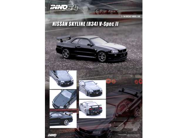 Inno64 Modeliukas Nissan Skyline GT-R (R34) V-Spec II, black (yra Sandėlyje)