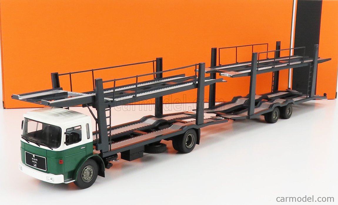 IXO Models Modeliukas 1970 MAN Cartransporter with trailer, green/white