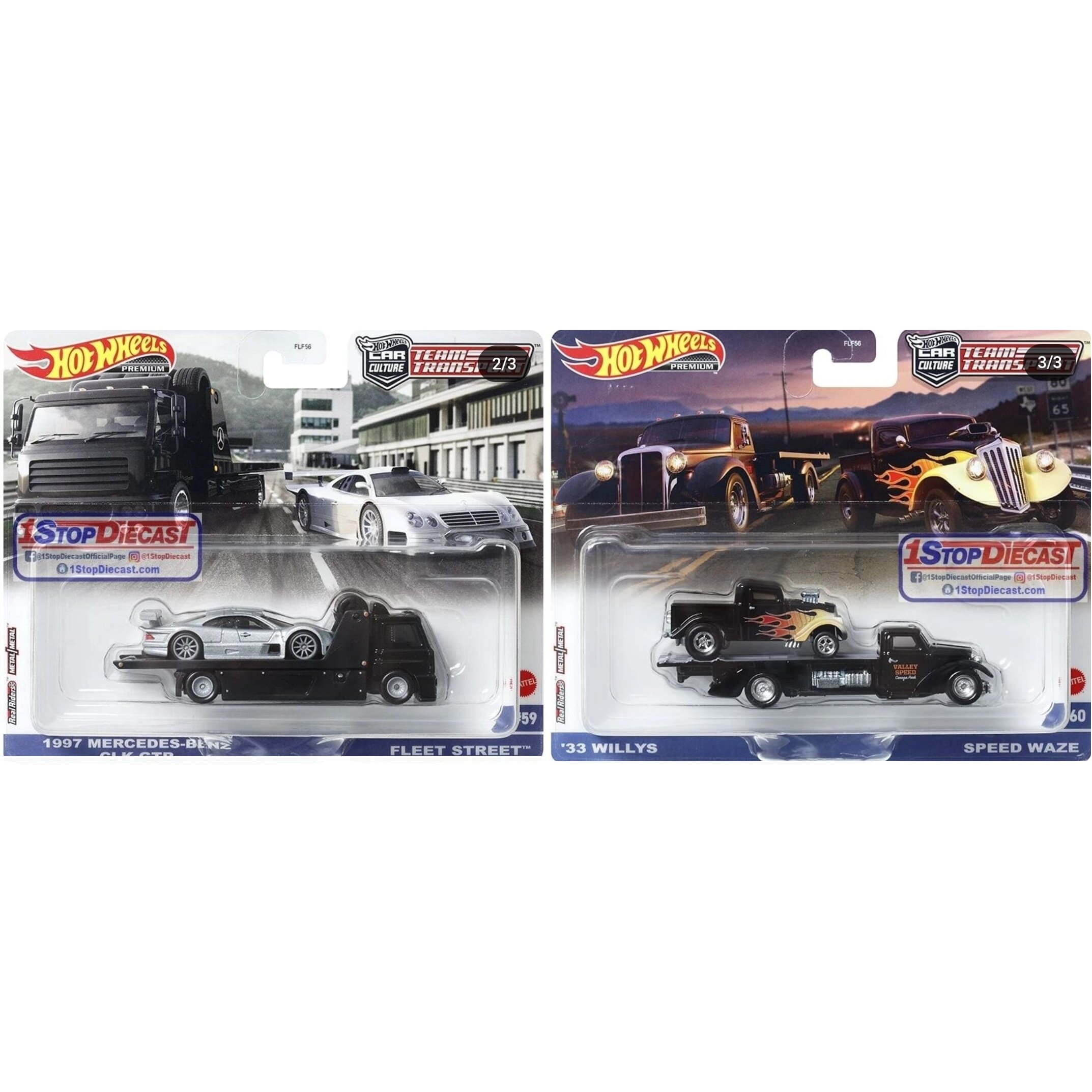 Hot Wheels Premium Team Transpport Modeliukas ’97 Mercedes-Benz CLK-GTR / Fleet Street + ’33 Willys / Speed Waze