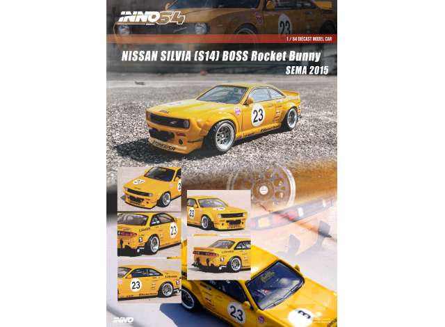 Inno64 Modeliukas 2015 Nissan Silvia (S14) Boss *Rocket Bunny* Sema, yellow (yra Sandėlyje)