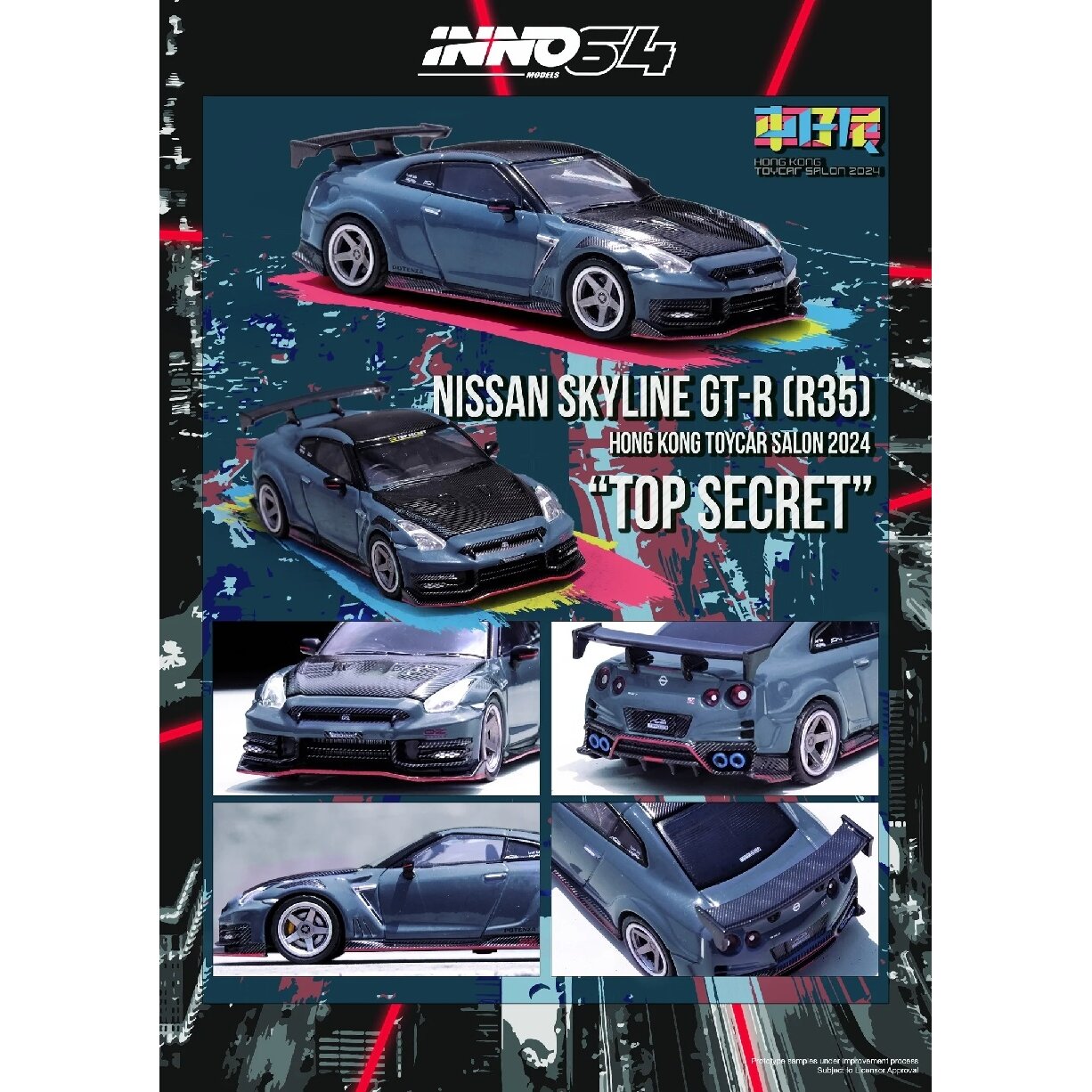 Inno64 Modeliukas 1/64 Nissan Skyline GT-R (R35) Nismo 2024 *Top Secret* Hong Kong Toy Car Salon Special Edition, blue/black (yra Sandėlyje)