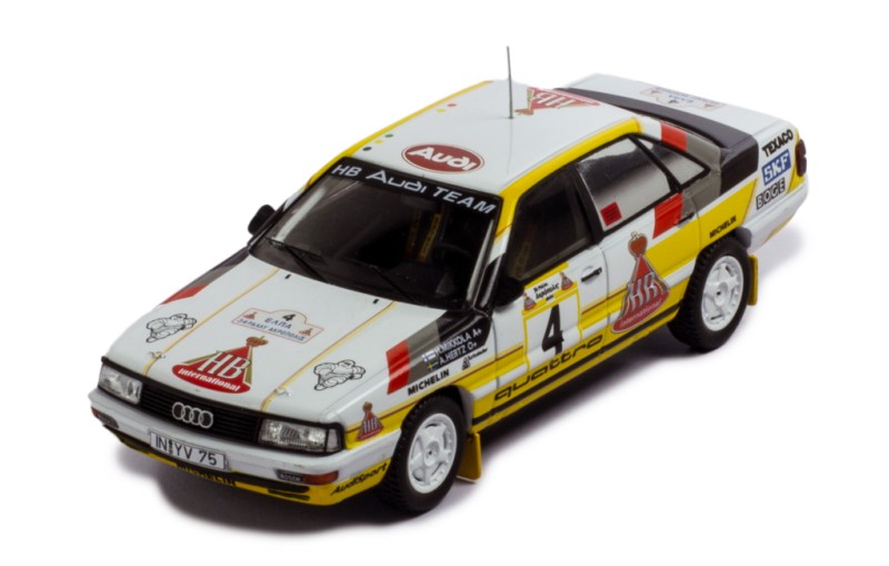 PRE-ORD3R IXO Models Modeliukas 1987 Audi 200 Quattro #4 Rally Acropolis Mikkola/Hertz, white/yellow