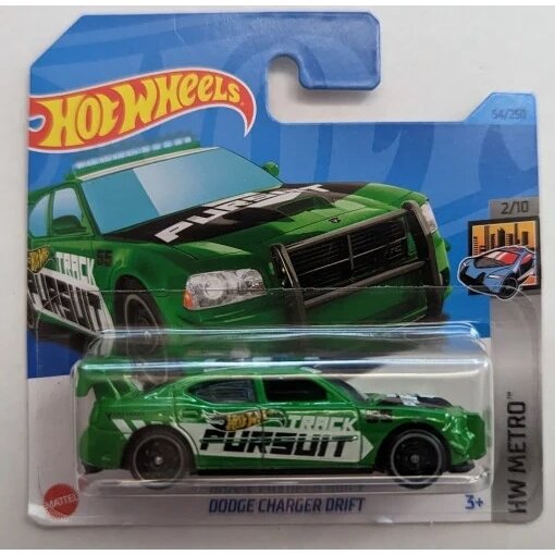 Hot Wheels Mainline Modeliukas Dodge Charger Drift green Track Pursuit (yra Sandėlyje)