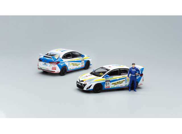 PRE-ORD3R Pop Race Limited Modeliukas Toyota GR VIOS #61 Tengku Djan Malaysia Season 4 with Figure, white/blue