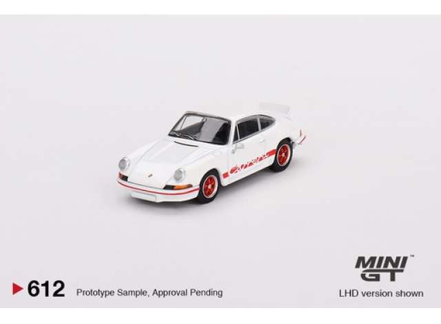 Mini GT Modeliukas Porsche 911 Carrera RS 2.7, grand prix white with red livery (yra Sandėlyje)