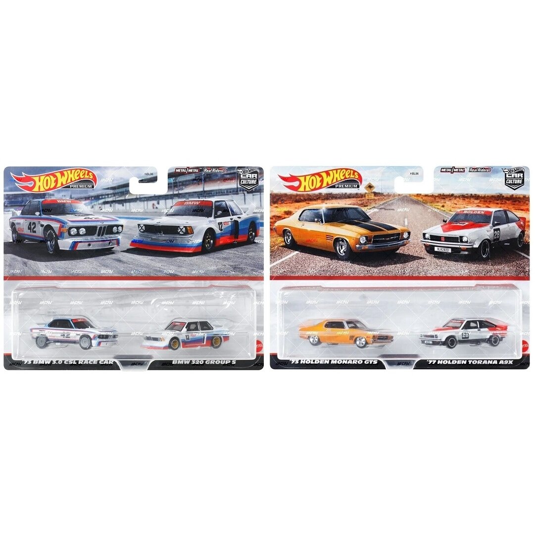 Hot Wheels Premium 2-pack Modeliukas BMW 320 & 1973 BMW 3.0 CSL + Holden Monaro & Torana