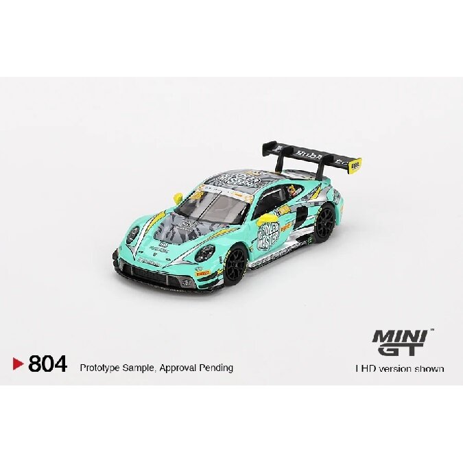 Mini GT Modeliukas 1/64 2023 Porsche 911 (992) GT3 R #28 Hubauto Racing Macau Grand Prix, green