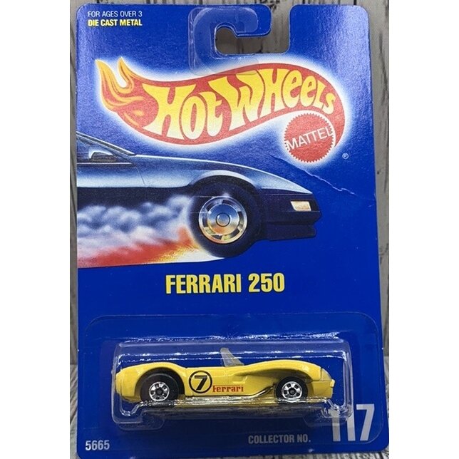 MAŽAS KAINOŽENKLIS!!!   Hot Wheels MainLine Modeliukas Ferrari 250 Yellow Collector No 117 (yra Sandėlyje)