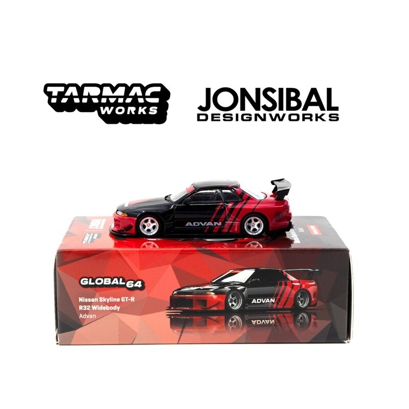 Tarmac Works Modeliukas Nissan Skyline GT-R R32 Widebody Advan, red/black (yra Sandėlyje)