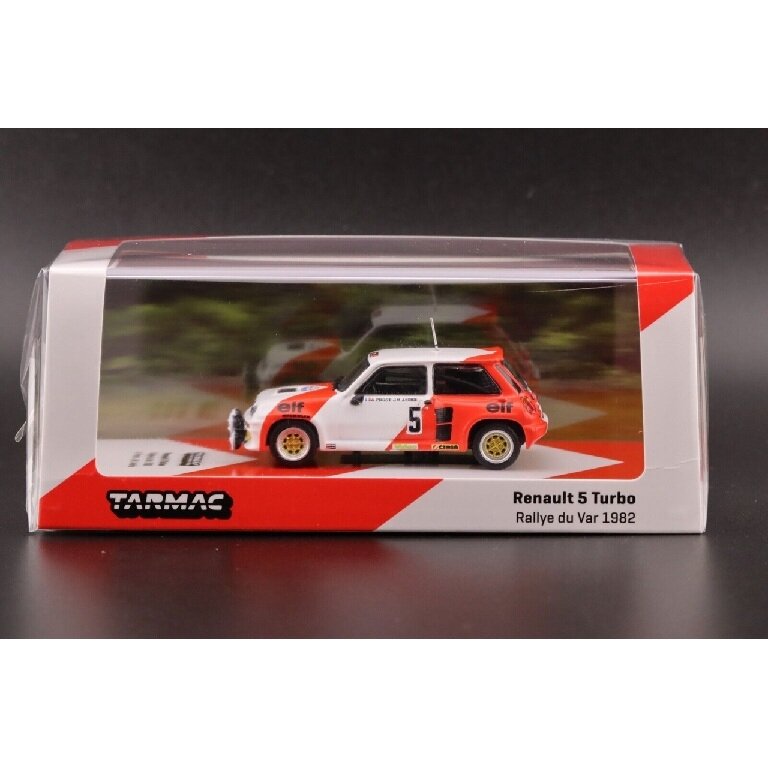 Tarmac Works Modeliukas 1982 Renault 5 Turbo #5 Alian Prost/Jean-Marc Andrie Rally du Var, white/red (yra Sandėlyje)