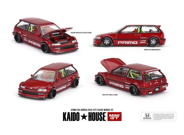 Mini GT Modeliukas 1/64 1987 Honda Civic (EF) Kaido Works V2, red