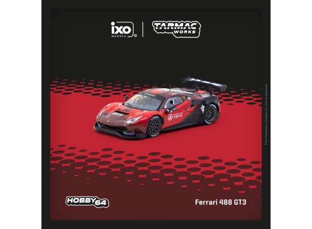 PRE-ORD3R Tarmac Modeliukas 1/64 2022 Ferrari 488 GT3  #51 Chen Weian, Macau GT Cup 2022 Harmony Racing, red/black