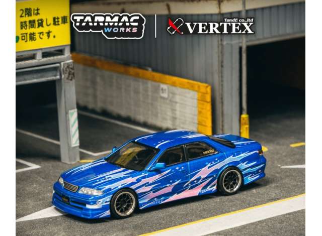 PRE-ORD3R Tarmac Modeliukas 1/64 VERTEX Toyota Mark II JZX100, blue metallic