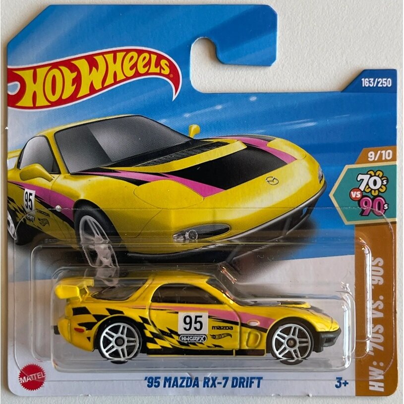Hot Wheels Mainline Modeliukas 95 Mazda RX-7 Drift Yellow (yra Sandėlyje)