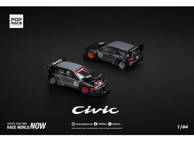 PRE-ORD3R Tarmac Modeliukas 1/64 Pandem Civic EG6 *Kanjozoku*, black/gray/red