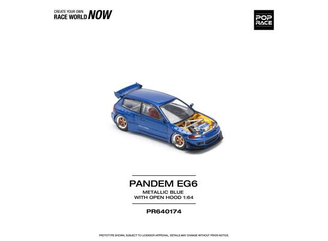 PRE-ORD3R Tarmac Modeliukas 1/64 Pandem Civic EG6, metallic blue with open hood