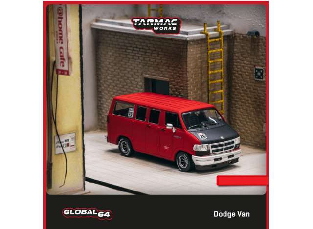 PRE-ORD3R Tarmac Modeliukas 1/64 Dodge Van, red