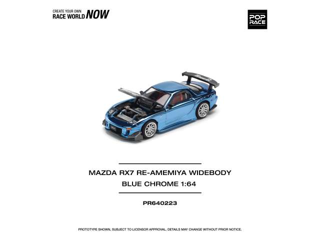 PRE-ORD3R Tarmac Modeliukas 1/64 Mazda RX7 Re-Amemiya Widebody, blue chrome