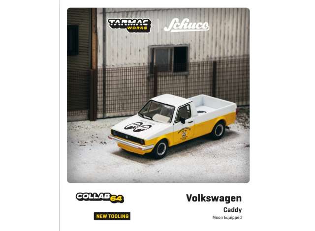 PRE-ORD3R Tarmac Modeliukas 1/64 Volkswagen Caddy Moon Equipped, white/yellow