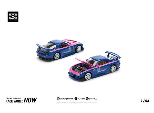 PRE-ORD3R Tarmac Modeliukas 1/64 Mazda RX7 Re-Amemiya, blue/pink