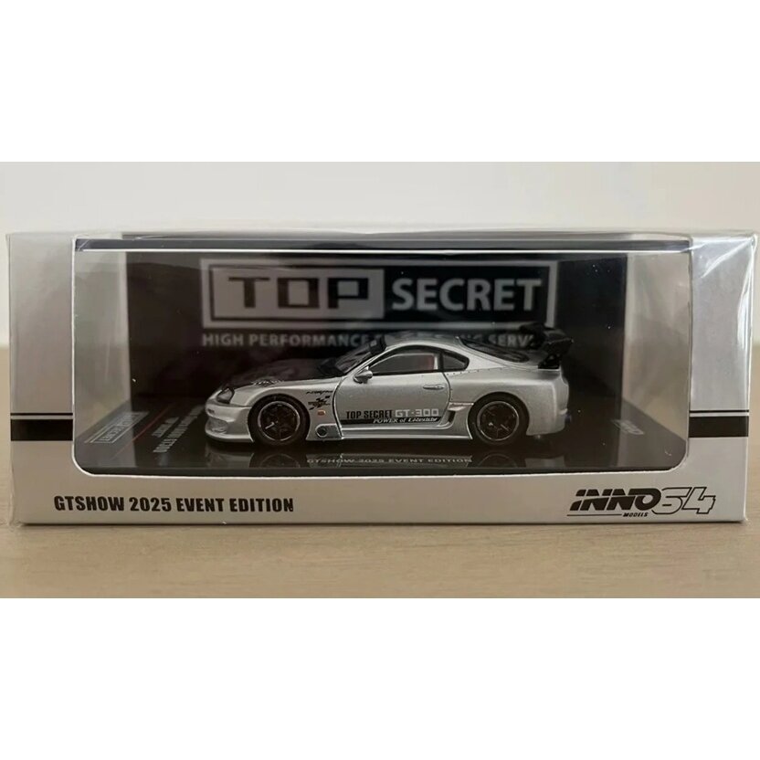 INNO64 Modeliukas 1/64 Toyota Supra (A80) GT300 *Top Secret* GTShow 2025 Event Edition, silver (yra Sandėlyje)