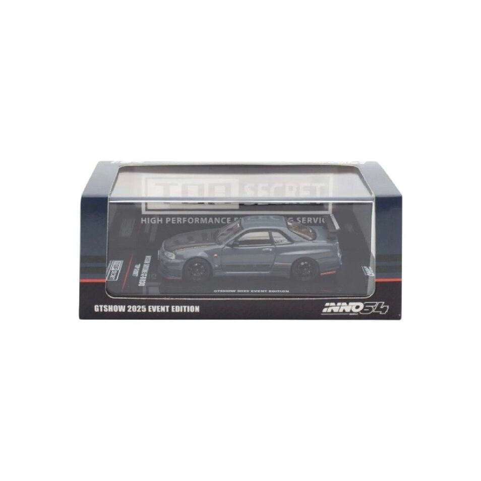 INNO64 Modeliukas 1/64 Nissan Skyline GT-R (R34) *Top Secret* GTShow 2025 Event Edition, grey (yra Sandėlyje)