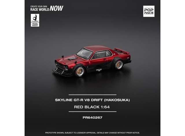 PRE-ORD3R Tarmac Modeliukas 1/64 Nissan Skyline GT-R V8 Drift *Hakosuka*, black/red